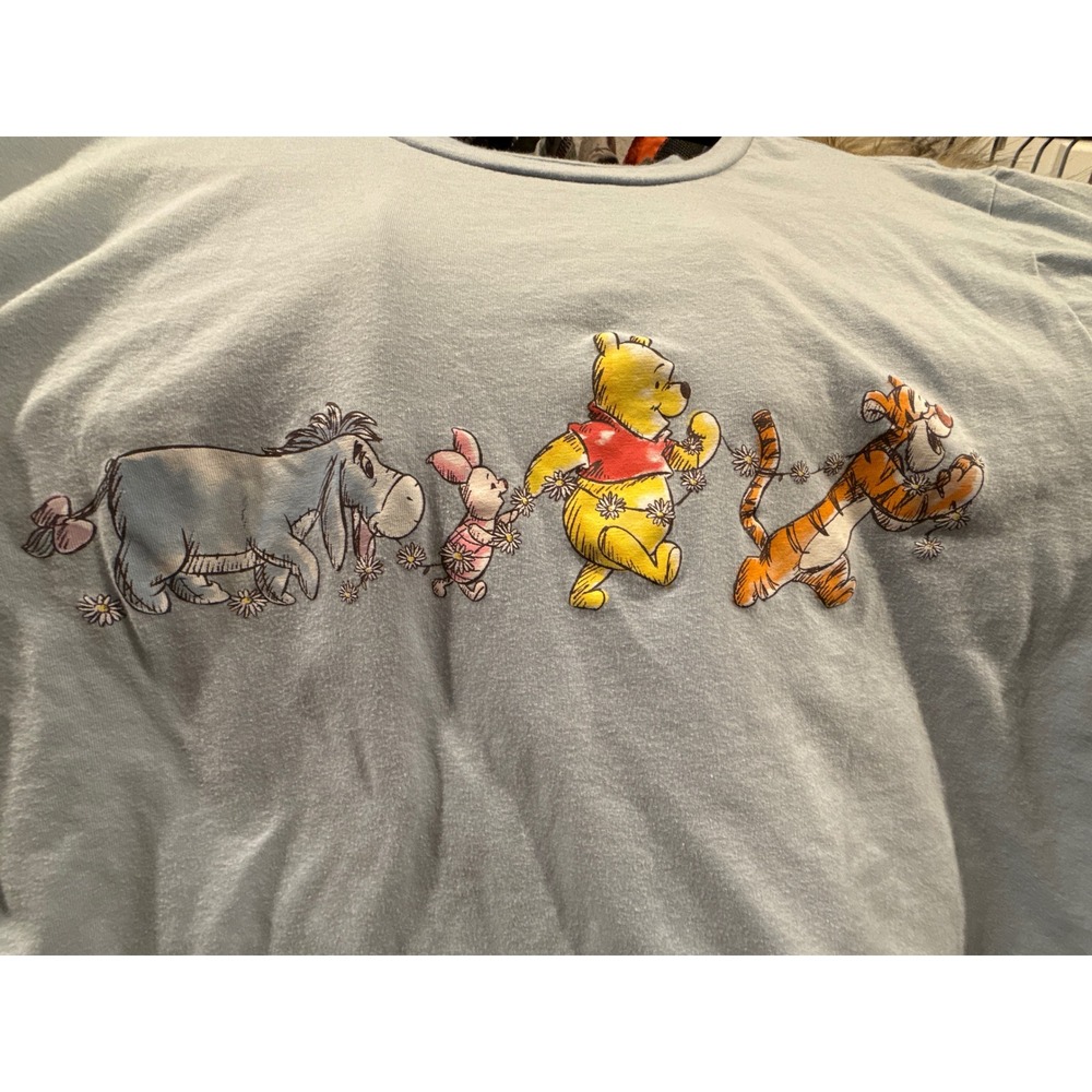 Disney Winnie‎ the Pooh T-Shirt Womens XL Light Blue Eeyore Tigger Piglet Daisy